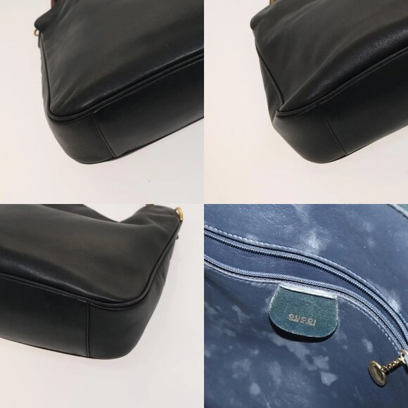 GUCCI Bamboo Hand Bag Leather 2way Navy Gold 001 3444 1638 Auth BA3439 - Picture 15 of 15
